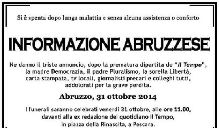 Chiude 'Il Tempo' Abruzzo: funerale simbolico a Pescara