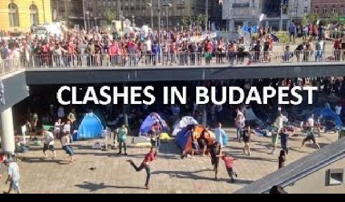 01319E-NEWS_158491 Budapest: hooligans aggrediscono i rifugiati, ma loro reagiscono