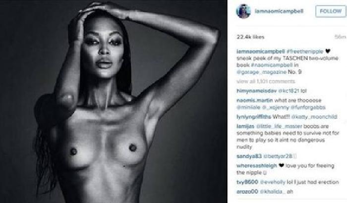 La Campbell in topless su Instagram per la campagna #freethenipple