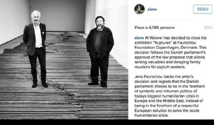 La Danimarca confisca i beni migranti, Ai Weiwei chiude la mostra per protesta