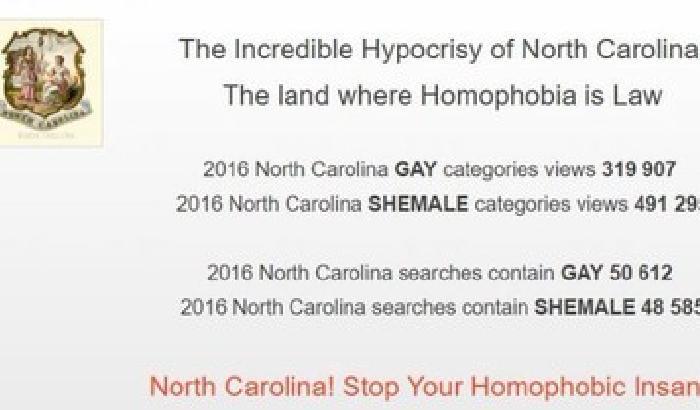 Sito oscura i video porno contro la legge anti-gay in North Carolina