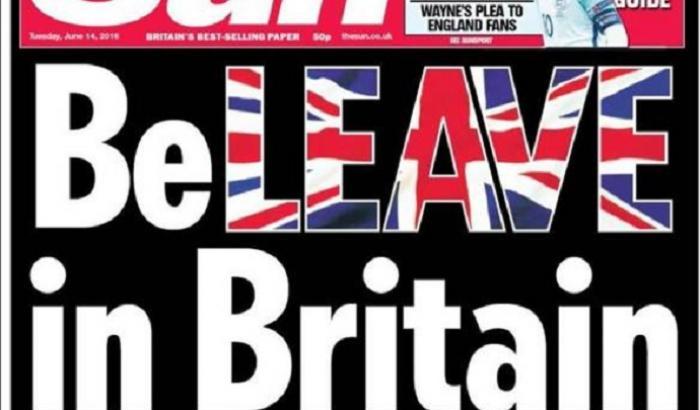 La prima pagina del Sun a favore del Brexit