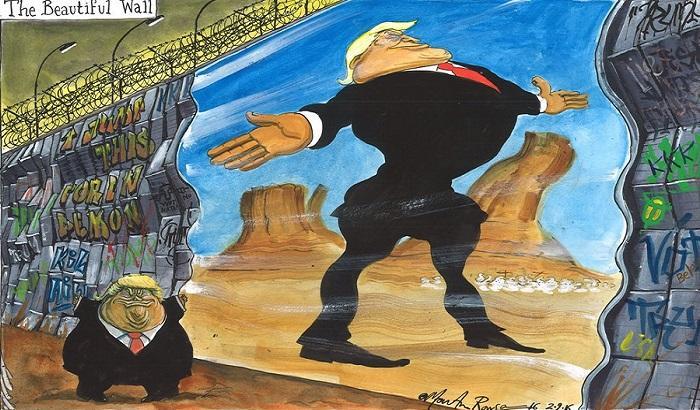 Vignetta satirica di Martin Rowson su Donald Trump in Messsico
