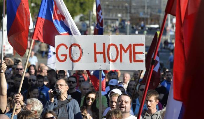Una manifestazione anti-immigrati in Slovacchia