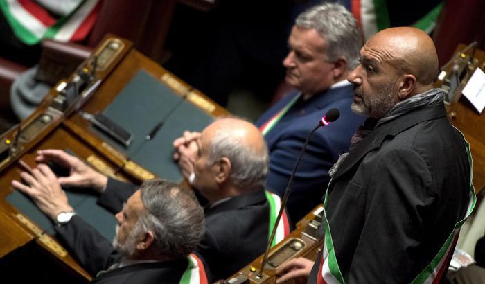 Il sindaco di Amatrice, Sergio Pirozzi, all'incontro alla Camera tra i primi cittadini italiani