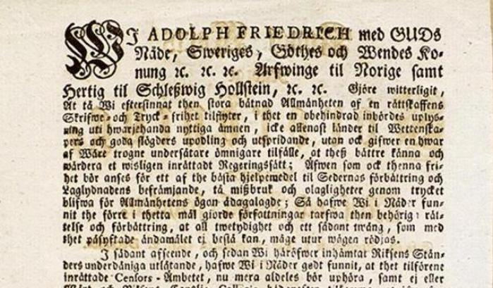 2 dicembre 1766: 250 anni fa nasceva in Svezia la libertà di stampa