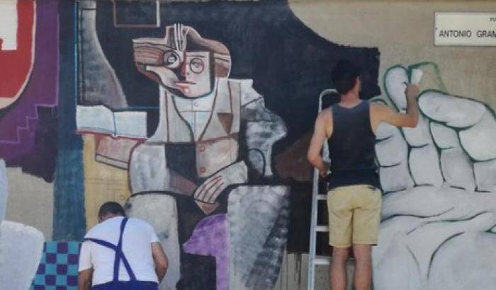 Street art ad Armungia: ecco il murale cubista con i grandi Gramsci e Lussu