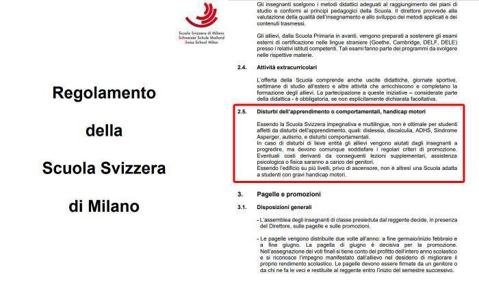 Le incredibili norme della Scuola Svizzera di Milano: non accettiamo disabili