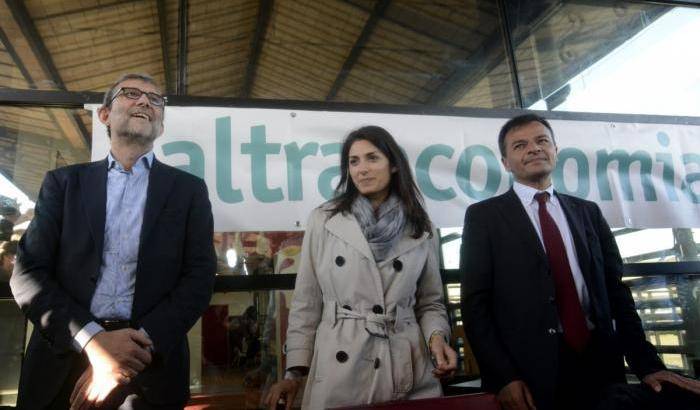 Giachetti, Raggi e Fassina durante la campagna per le elezioni in Campidoglio