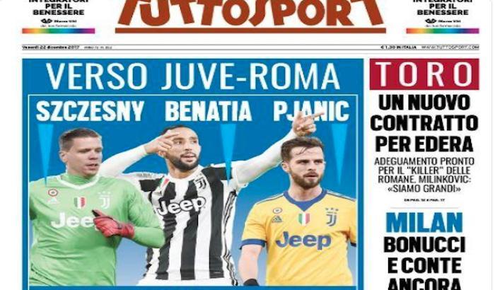 La prima pagina che non piace ai tifosi: polemiche sui social per il titolo su Juve-Roma