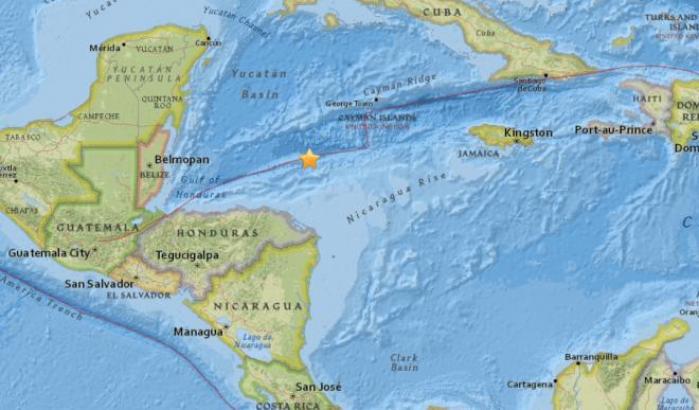 La mappa dell'epicentro del terremoto nei Caraibi