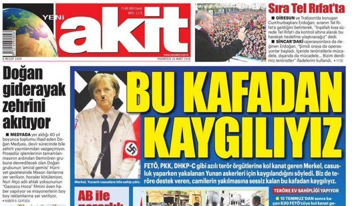 La Turchia di Erdogan accusa la Germania di nazismo: sul giornale la Merkel come Hitler