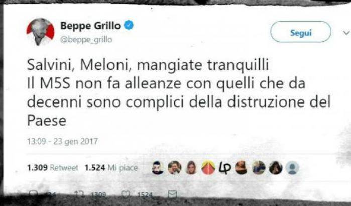 Il tweet di Grillo