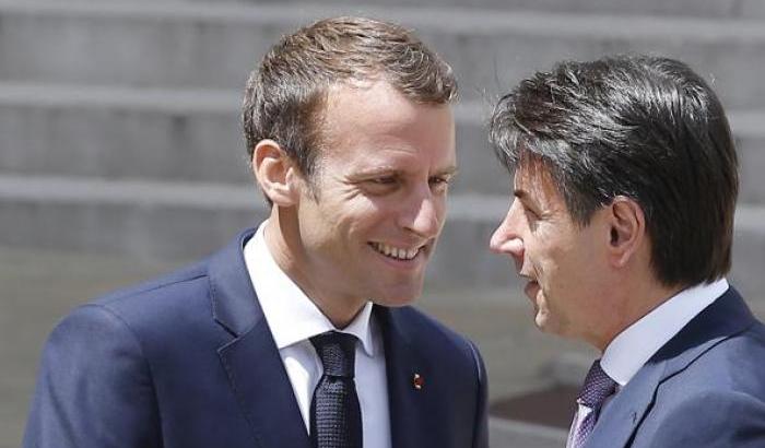 Emanuel Macron e Giuseppe Conte oggi a Parigi