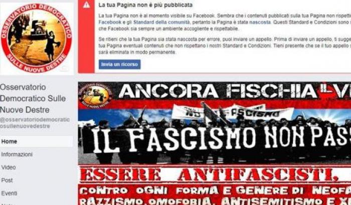 Facebook chiude la pagina dell'Osservatorio sulle destre: protesta in rete