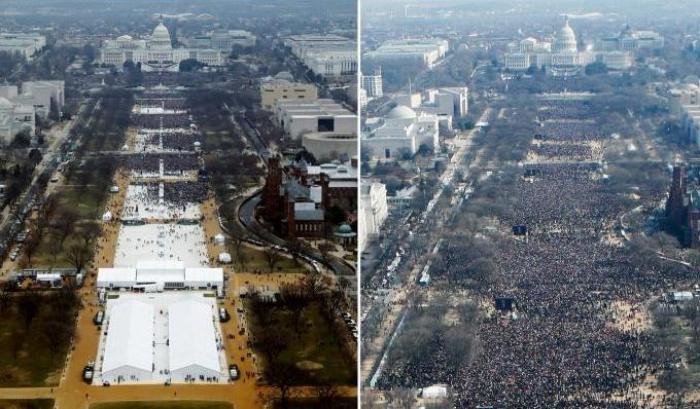 Le immagini del giuramento di Trump con e senza ritocco