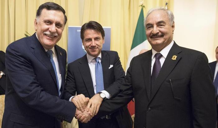 Giuseppe Conte, Fayez Al Sarraj e Khalifa Haftar