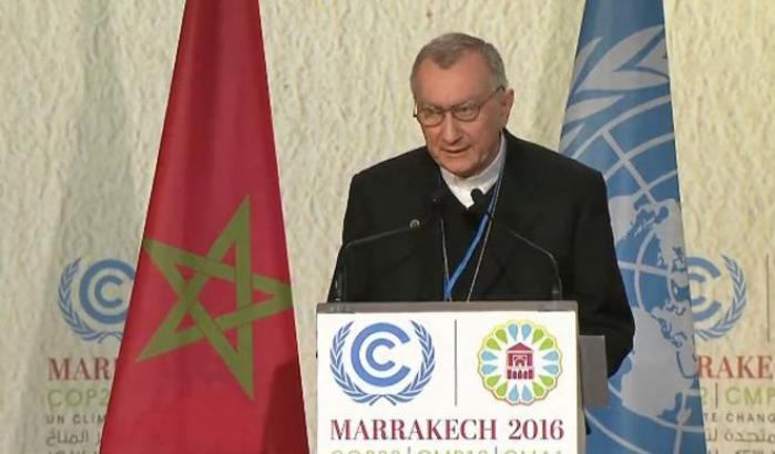 Il cardinale Pietro Parolin alla conferenza sul Global compact a Marrakech, in Marocco