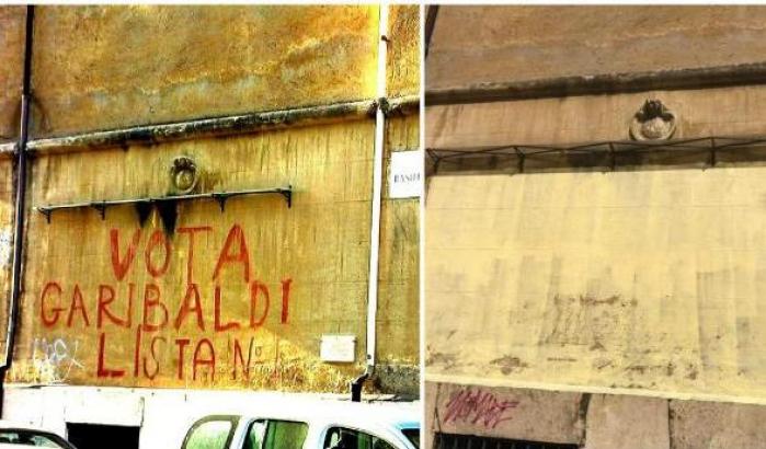 Prima cancellano la scritta "Vota Garibaldi" poi la vogliono restaurare. Sgarbi: "A Roma banda di incompetenti"