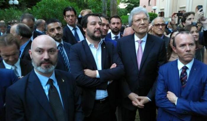 Matteo Salvini, l'Ambasciatore russo Sergej Razov e Gianluca Savoini.