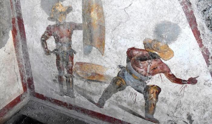 L’affresco dei gladiatori scoperti a Pompei. Foto: Parco archeologico di Pompei