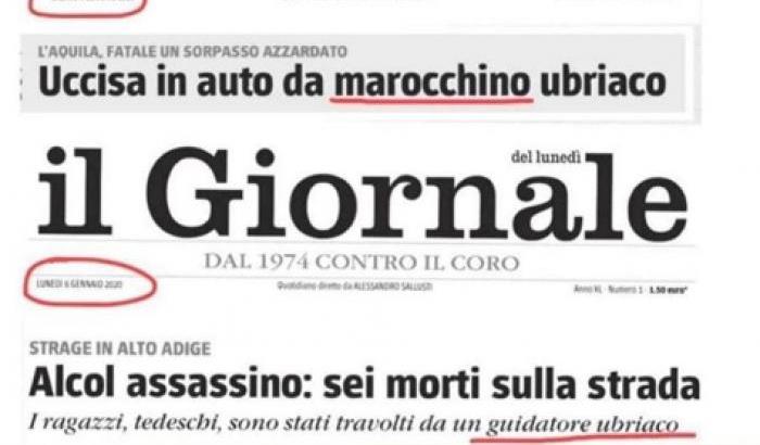 Il filtro razzista dei giornali di destra: due incidenti stradali uguali, ma due titoli molto diversi