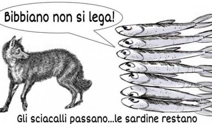 Le sardine contro Salvini a Bibbiano