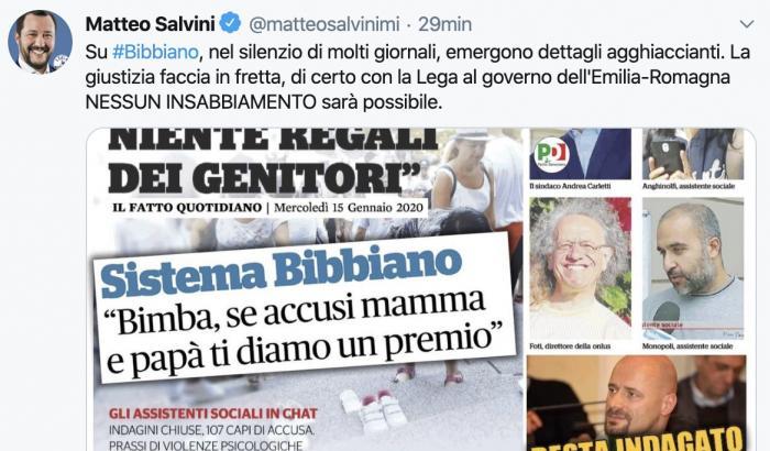 Salvini sui social insiste su Bibbiano