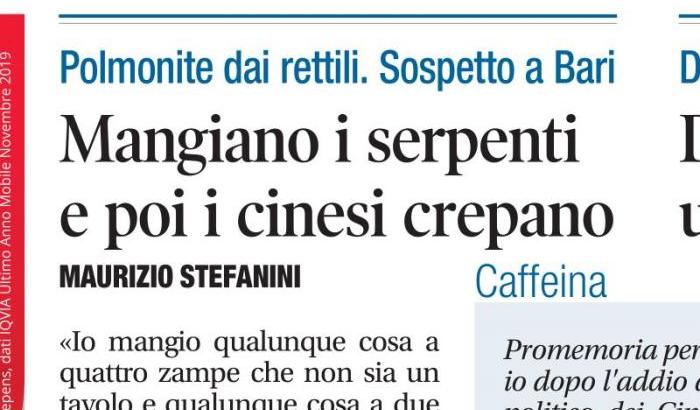 Libero, razzismo e falsità sul Coronavirus: "I cinesi mangiano i serpenti e  dopo crepano"