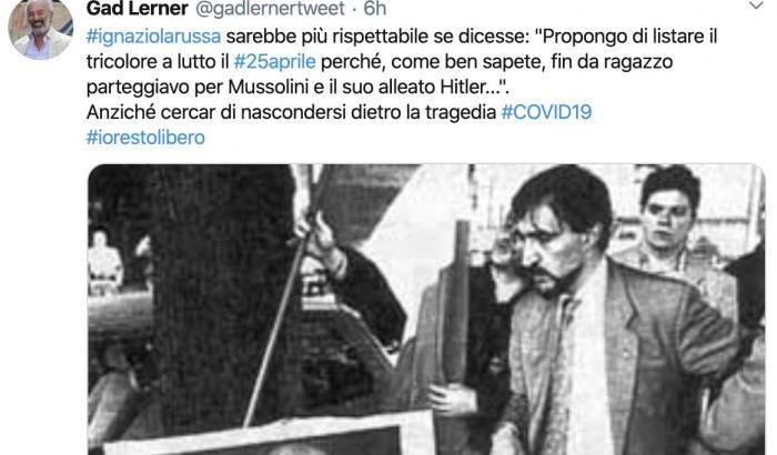 Gad Lerner: "Tricolore a lutto? La Russa dovrebbe dire che parteggiava per Mussolini e Hitler"