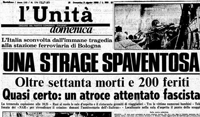 L'Unità con in prima pagina la notizia della strage di Bologna