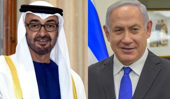 Benjamin Netanyahu e lo sceicco Mohammed bin Zayed Al Nahyan, principe ereditario of Abu Dhabi.