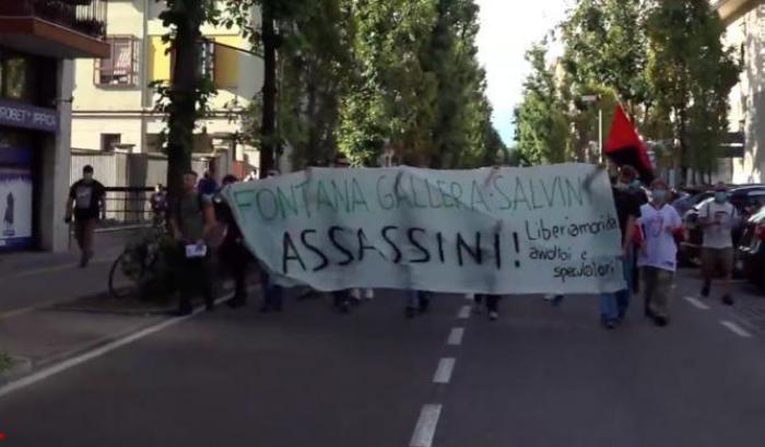"Fontana, Gallera, Salvini, assassini": gli slogan contro la Lega a Saronno