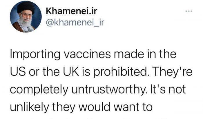 Twitter rimuove un post dell'ayatollah Khamenei: metteva in dubbio i vaccini
