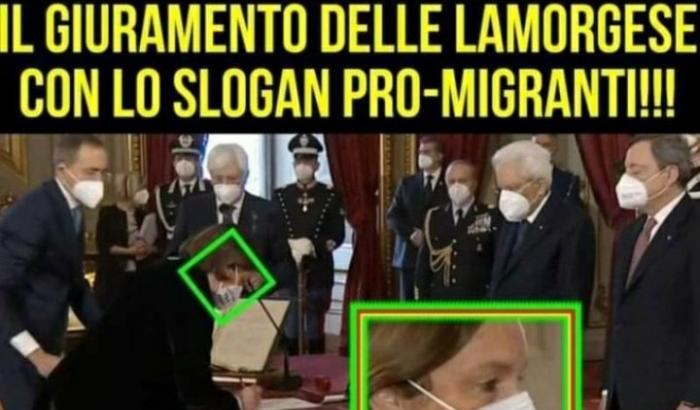 La bufala di Lamorgese con la mascherina pro-migranti: i sovranisti orfani di Salvini provano a imitare la Bestia
