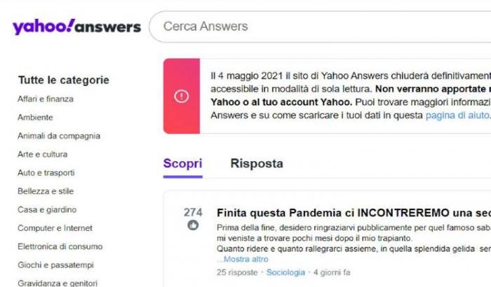 Addio a Yahoo! Answers