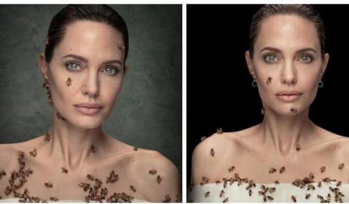 Angelina Jolie posa per  National Geographic: foto ricoperta di api contro il rischio di estinzione