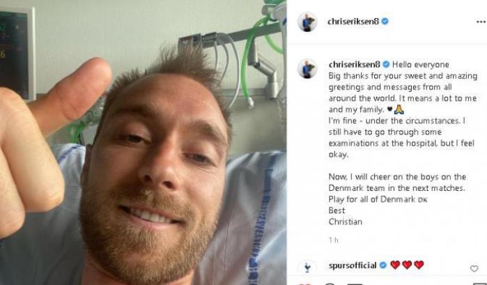 Eriksen ritrova il sorriso: "Grazie a tutti per i messaggi. Sto bene"