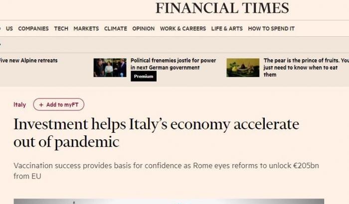 Financial Times: "L'Italia cresce più di tutti nel G7 grazie alla campagna vaccinale e Green pass"