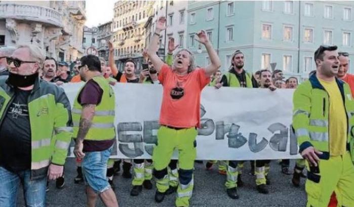 I portuali di Trieste in protesta