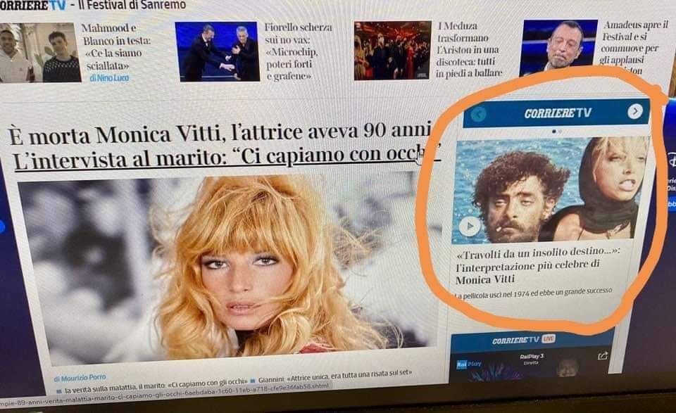 Monica Vitti travolta dall’insolito destino di far sbagliare i giornali