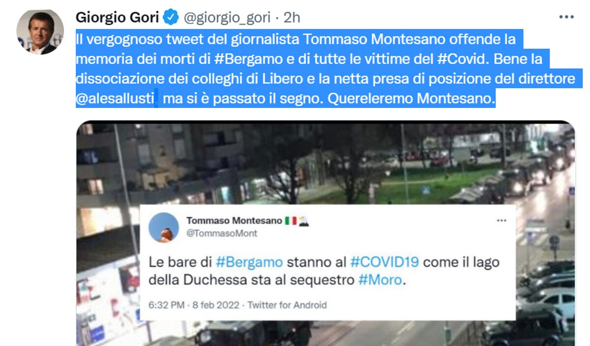 Tommaso Montesano: anche il sindaco Gori lo querela per il tweet negazionista sulla bare di Bergamo