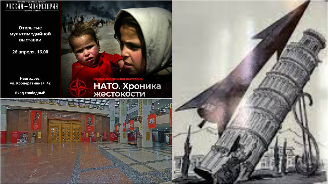 Propaganda russa, Mosca fa una mostra anti-Nato con la Torre di Pisa come rampa di lancio