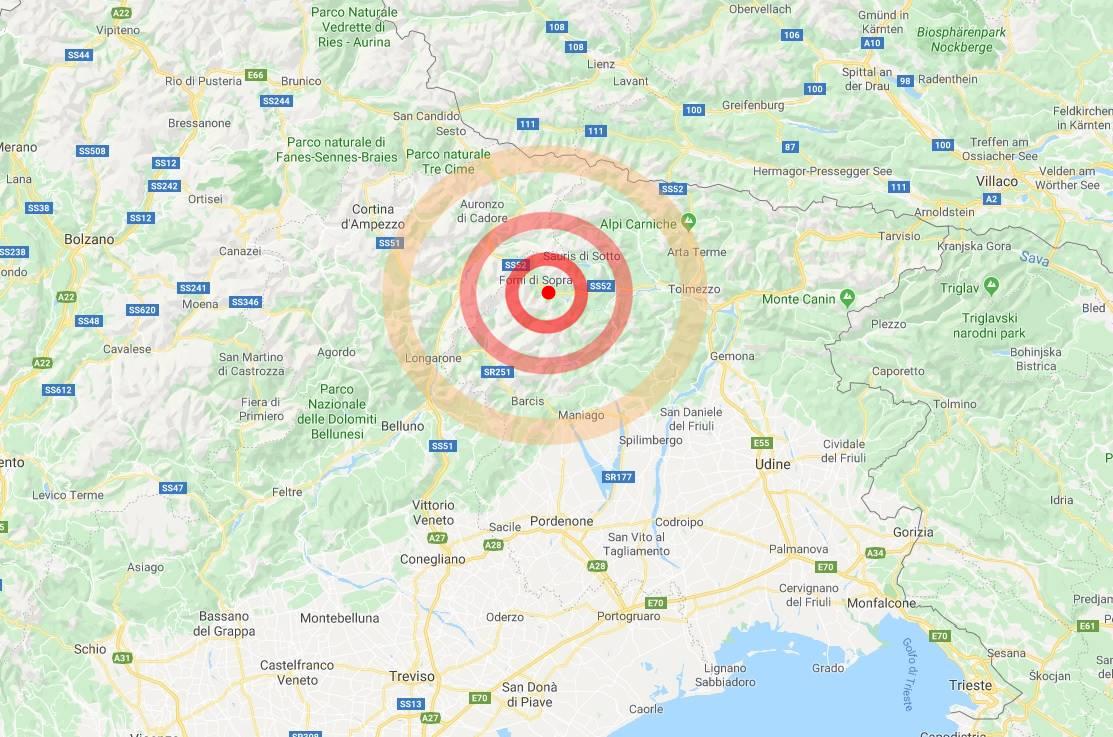 Terremoto in Friuli: epicentro a Forni di Sotto in provincia di Udine