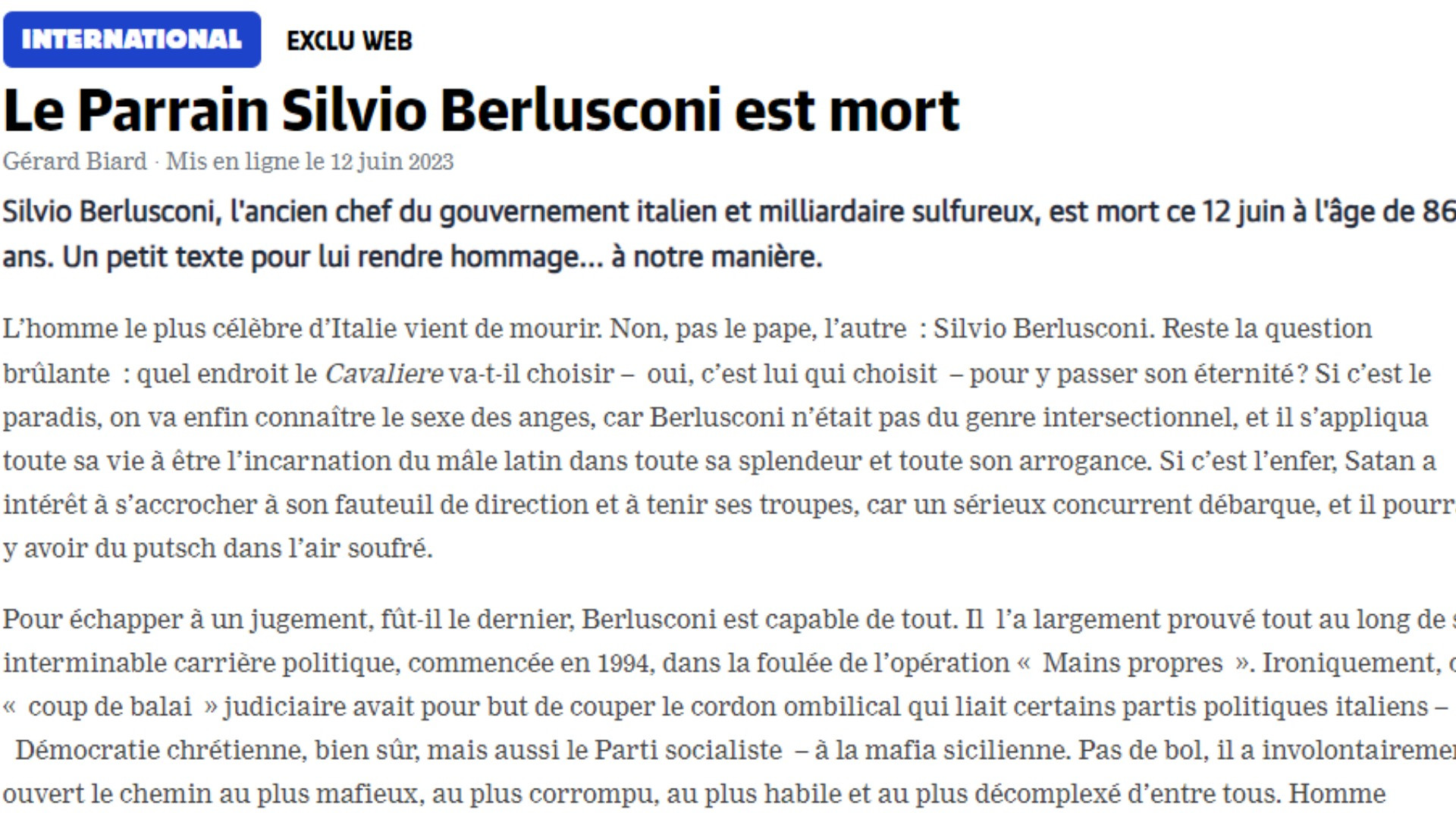 Berlusconi, Charlie Hebdo racconta la 'morte del padrino'