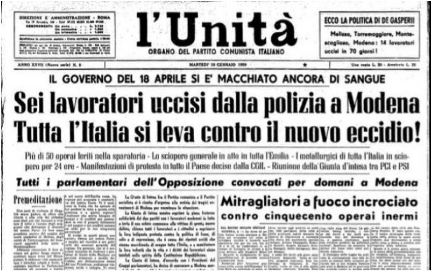 Via Berlusconi al posto di quella che ricorda  gli operai uccisi dalla polizia a Modena nel 1950