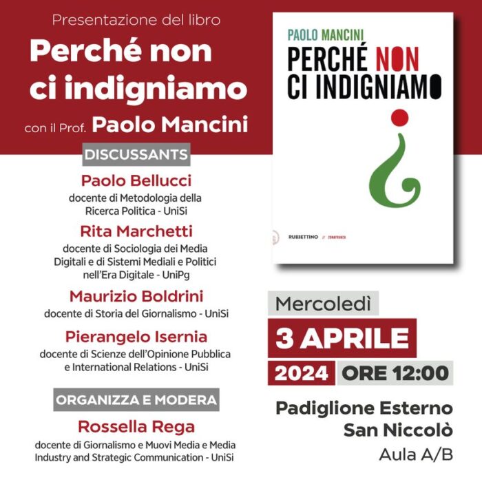 “Perché non ci indigniamo?”: al DISPOC la presentazione del libro di Paolo Mancini