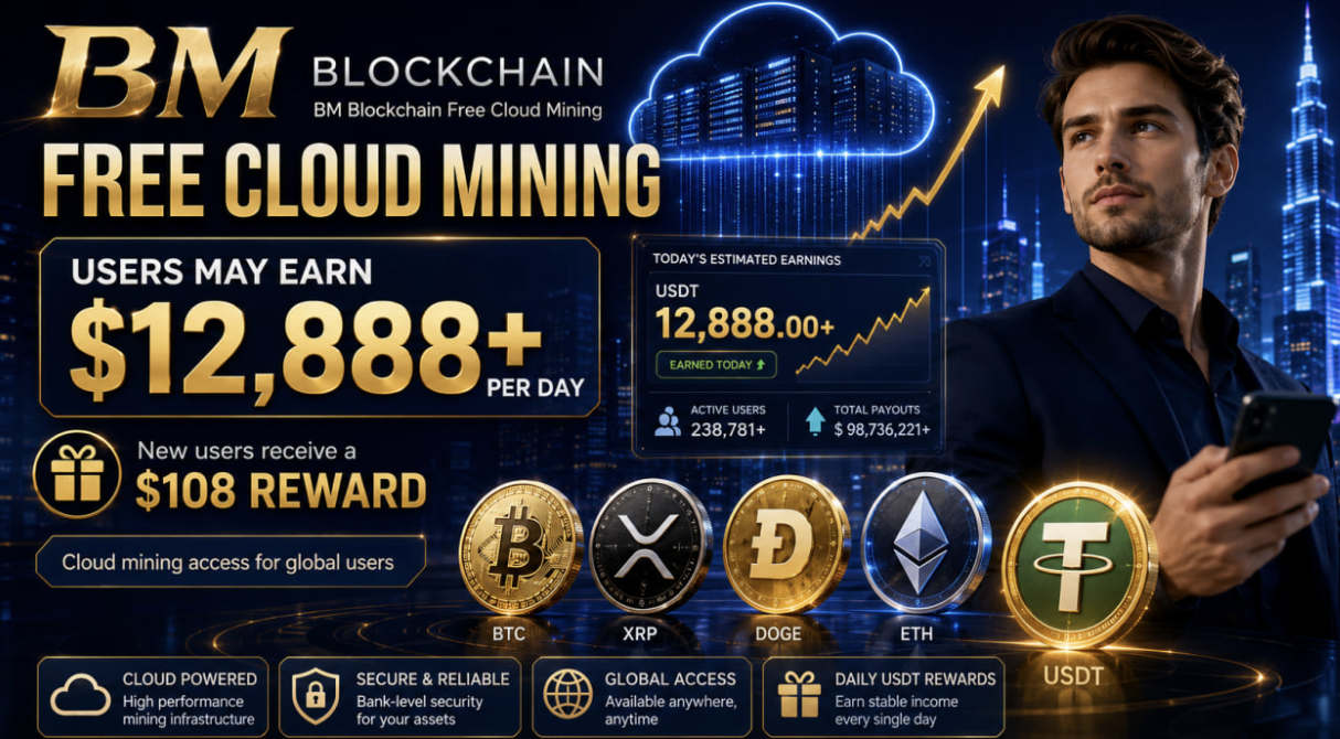 BM Blockchain: gli utenti potrebbero guadagnare fino a 12.888 dollari o pi&ugrave; al giorno, mentre i nuovi utenti idonei ricevono un bonus di 108 dollari alla registrazione.